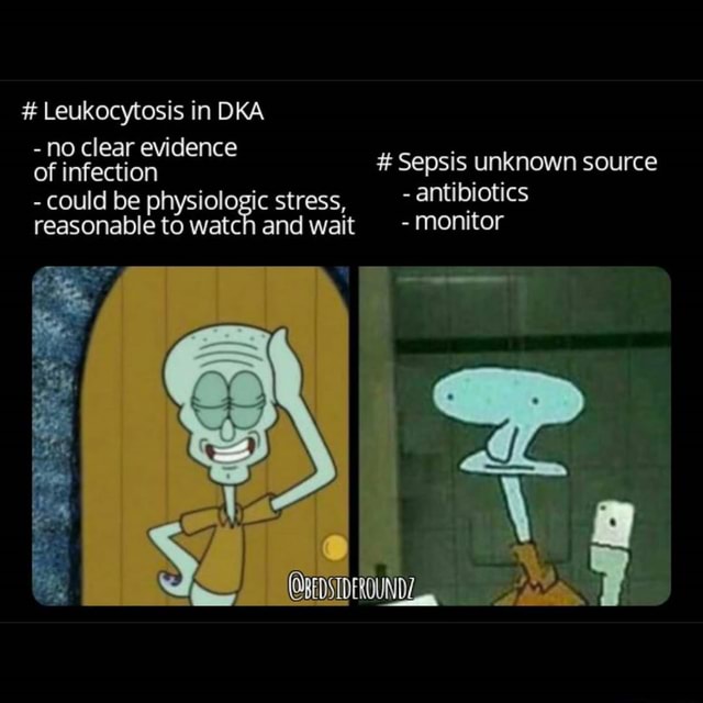  Leukocytosis in DKA no clear evidence Sepsis unknown source of infection IS could be