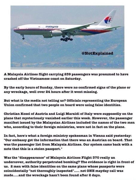 A Malaysia Airlines Flight Carrying 239 Passengers Was Presumed To Have ...