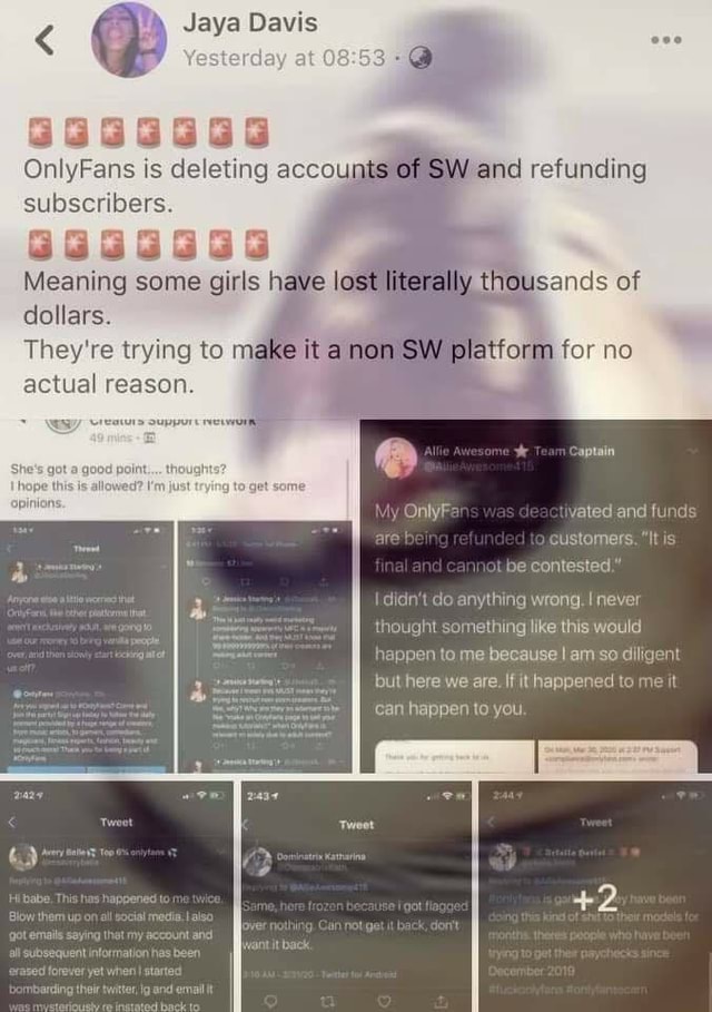OnlyFans is deleting accounts and refunding subscribers. pepe epee
