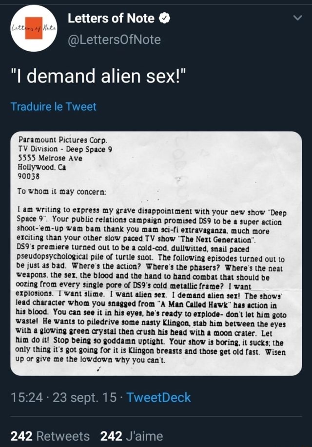 Letters Of Note I Demand Alien Sex Traduire Le Tweet