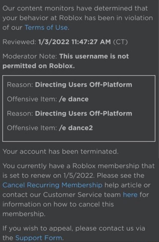 Our Content Monitors Have Determined That Your Behavior At Roblox Has ...