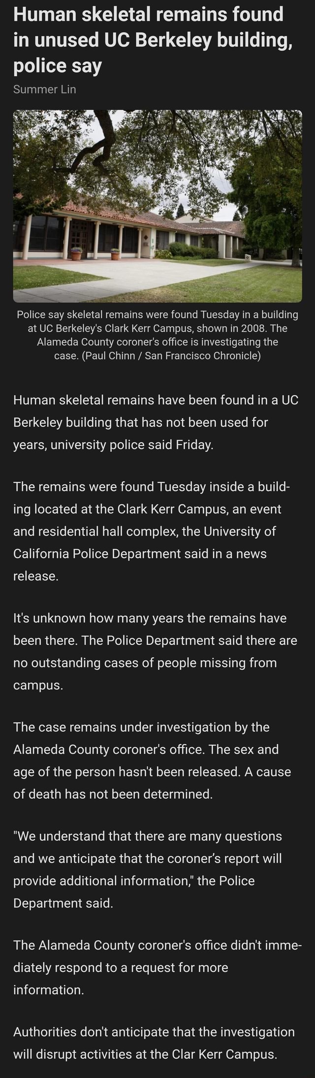 Human Skeletal Remains Found In Unused Uc Berkeley Building Police Say