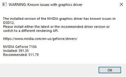 Your nvidia graphics driver has known issues что делать