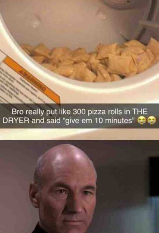 Bro really put like 300 pizza rolls in THE DRYER and said "give em 10