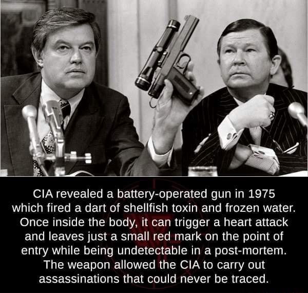CIA revealed a batteryoperated gun in 1975 which fired a dart of