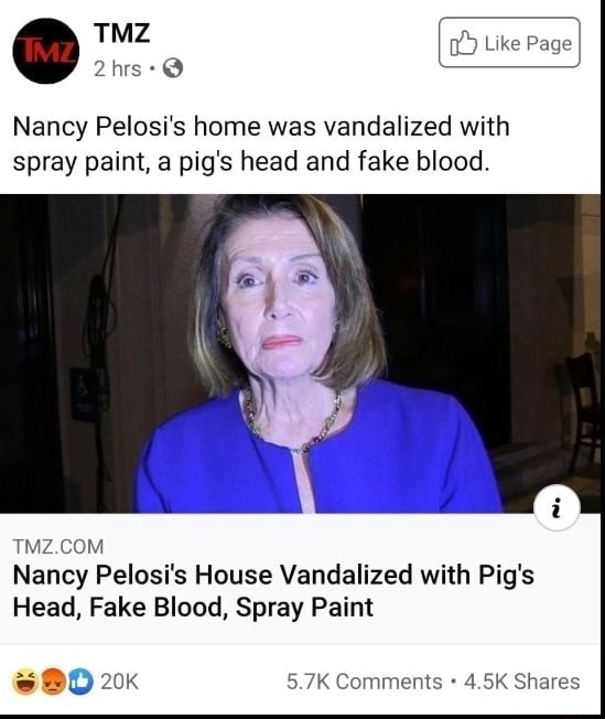 Nancy Pelosi's home was vandalized with spray paint, a pig's head and