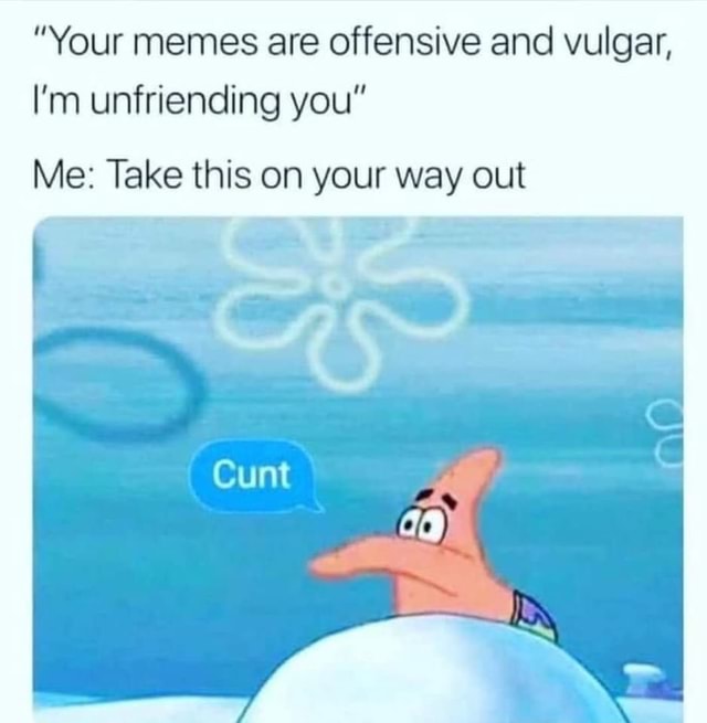 Your Memes Are Offensive And Vulgar I M Unfriending You Me Take This On Your Way Out Cunt America S Best Pics And Videos