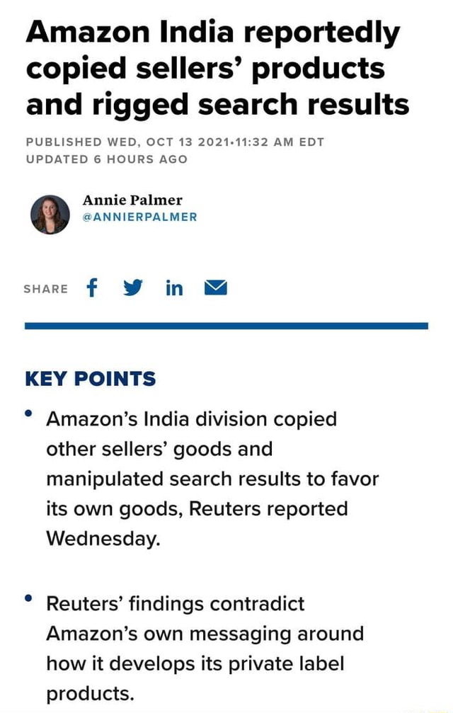Amazon India reportedly copied sellers' products and rigged search