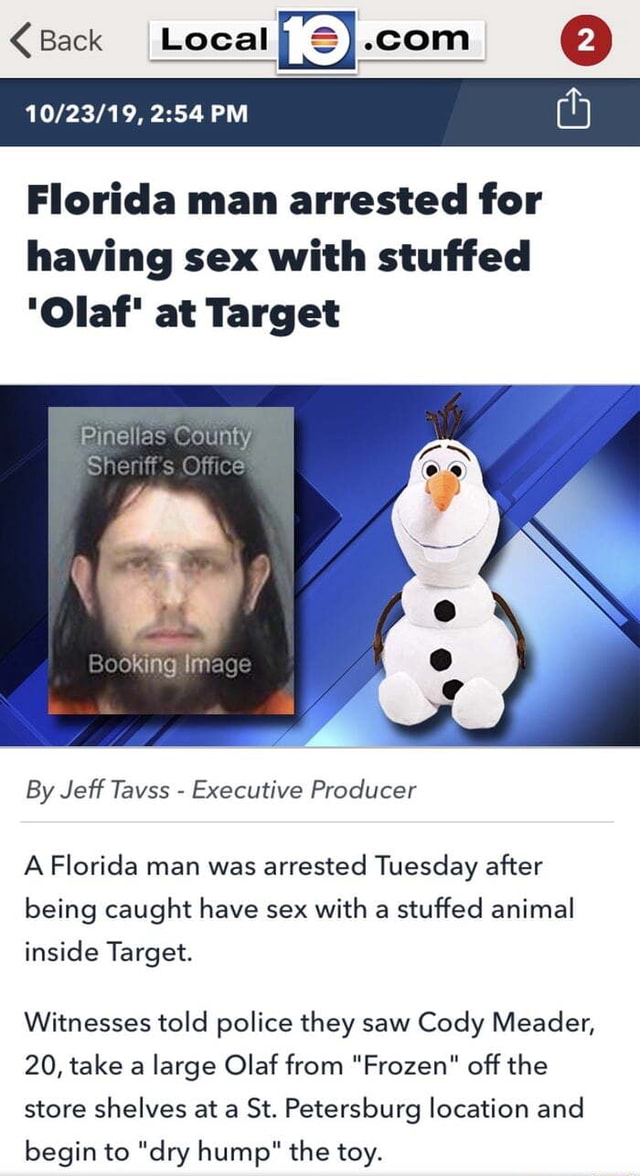 Florida man arrested for having sex with stuffed Olaf at Target