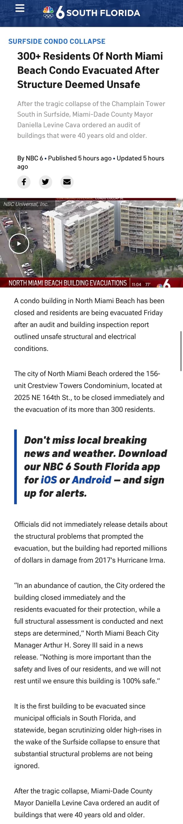 &2 souTH FLORIDA SURFSIDE CONDO COLLAPSE 300+ Residents Of North Miami