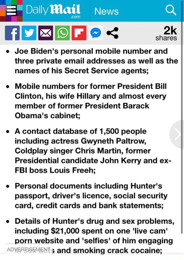 = Daily Mail News e Joe Biden's personal mobile number and three ...