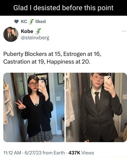 Glad I I desisted before this point KC liked Puberty Blockers at 15 ...