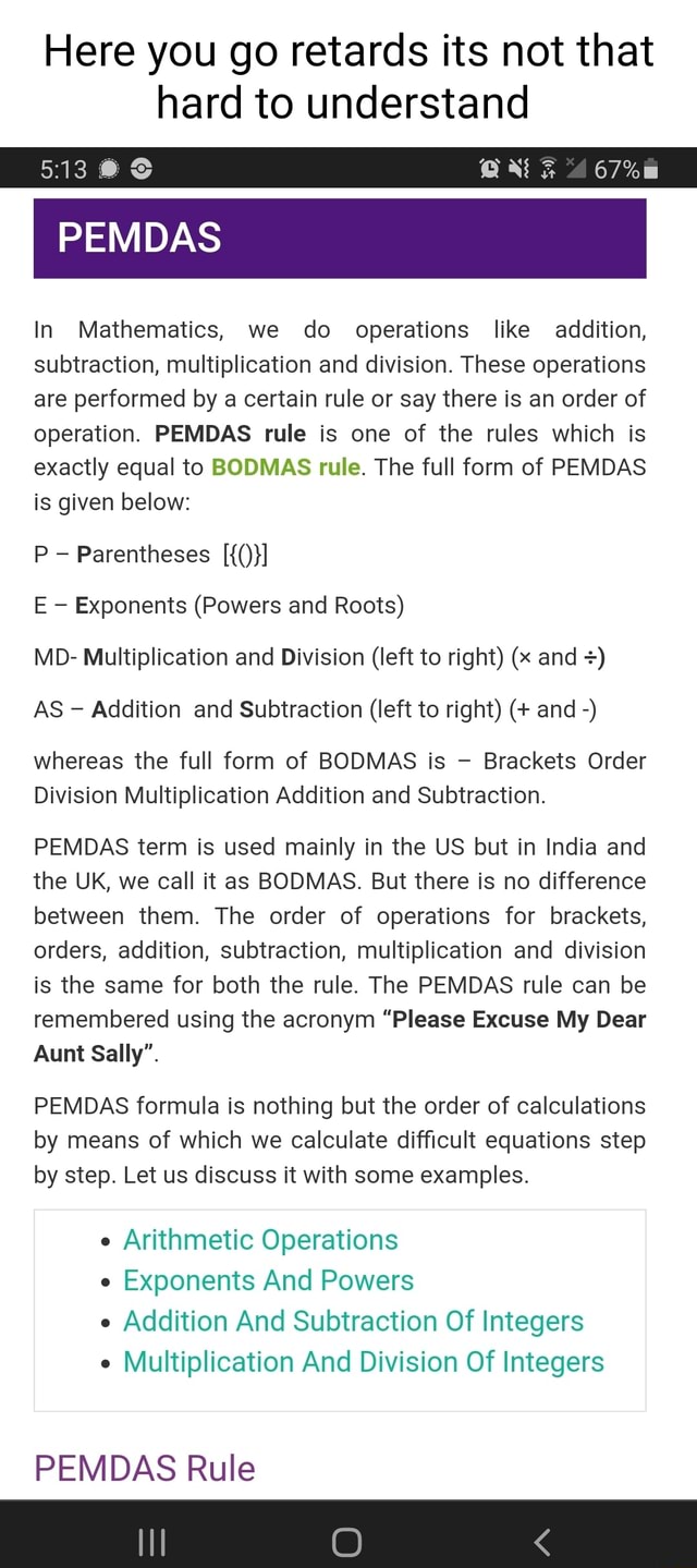 Here You Go Retards Its Not That Hard To Understand 513 PEMDAS In ...