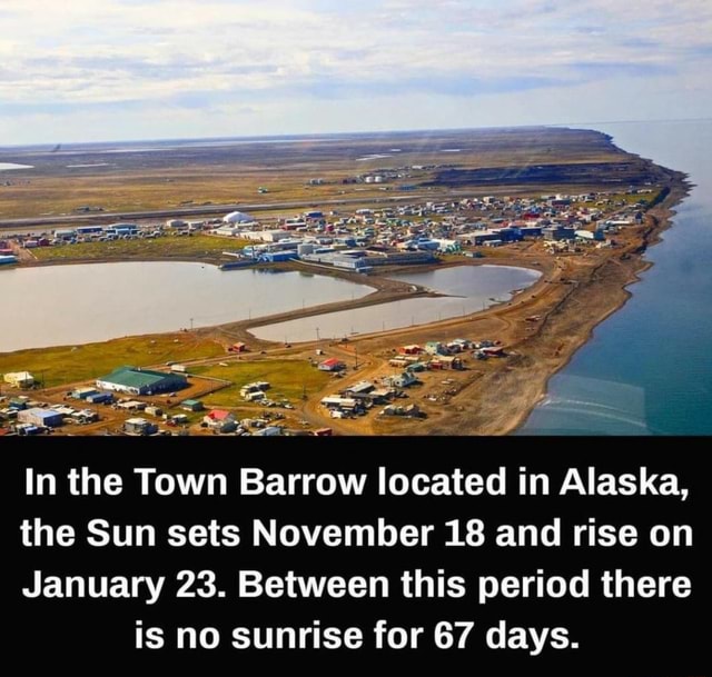 In the Town Barrow located in Alaska, the Sun sets November 18 and rise