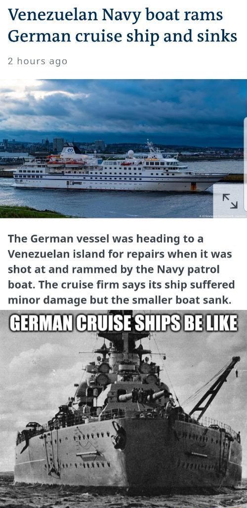 german cruise ship sinks venezuelan warship