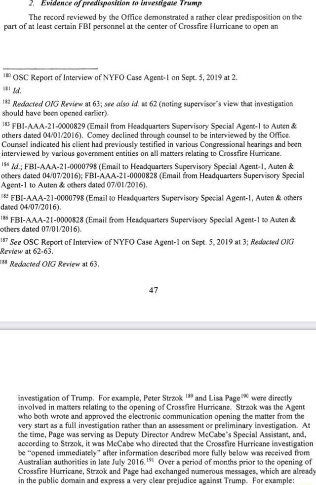 Evidence of predisposition to investigate trump The record reviewed by ...