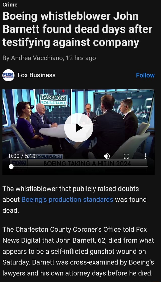 Boeing whistleblower John Barnett found dead days after testifying ...