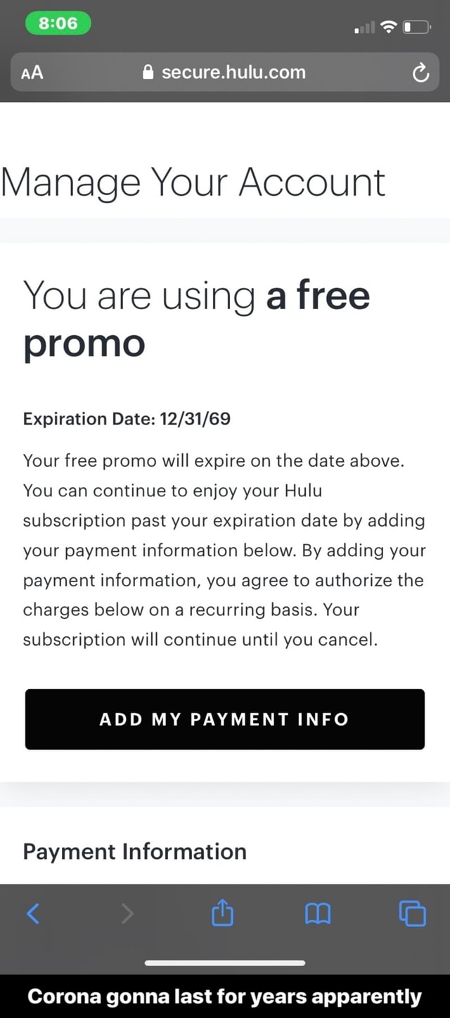 Manage Your Account You are using a free promo