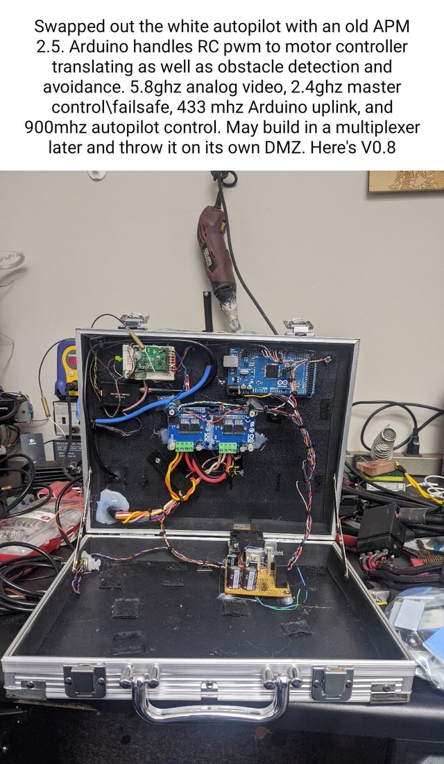 Swapped out the white autopilot with an old APM 2.5. Arduino handles RC