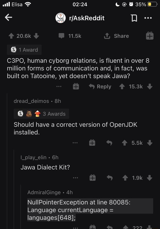 Ll Elisa & @ & rAskReddit 20.6k 11.5k & Share Award C3PO, human cyborg ...