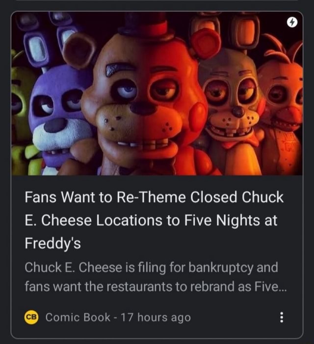 Fans Want to Re-Theme Closed Chuck E. Cheese Locations to Five Nights ...