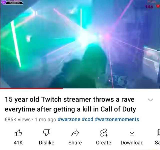 15 year old Twitch streamer throws a rave everytime after getting a