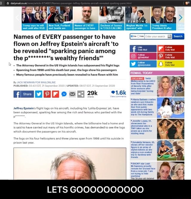 Names Of EVERY Passenger To Have Flown On Jeffrey Epstein's Aircraft ...