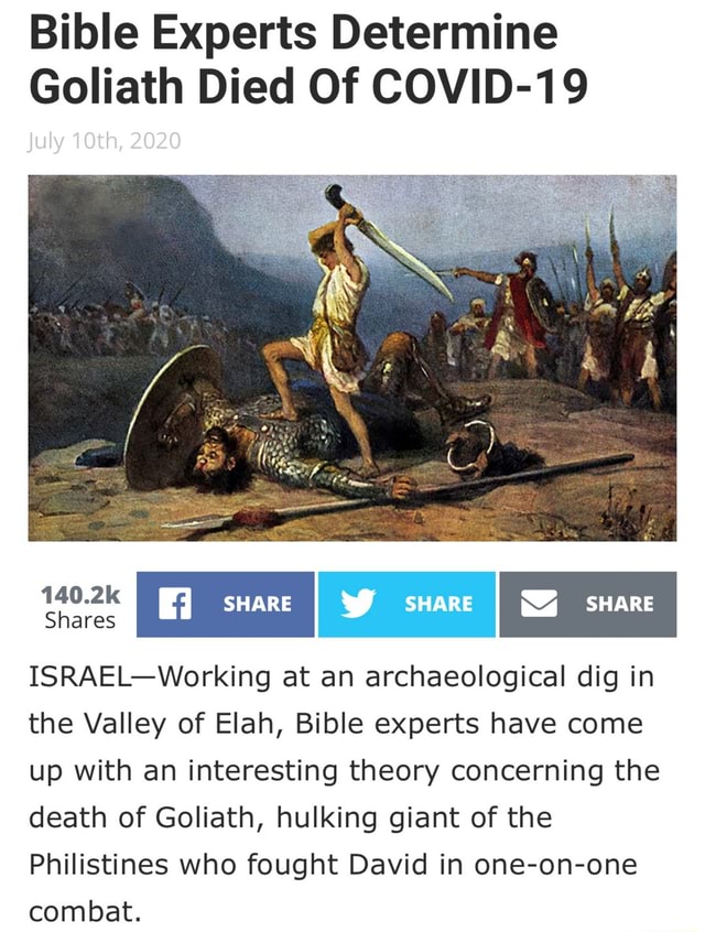 Bible Experts Determine Goliath Died Of COVID-19 ISRAEL-Working At An ...