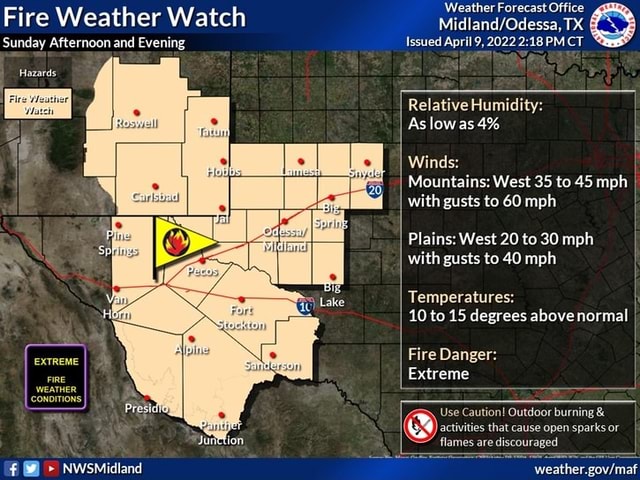 Fire Weather Watch Sunday Afternoon and Evening Hazards Five EXTREME ...