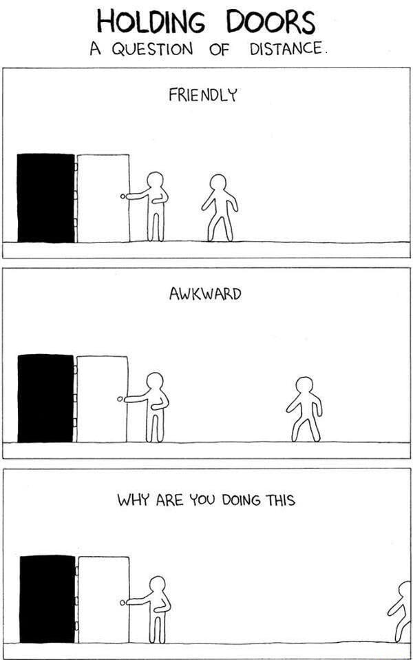 HOLDING DOORS A QUESTION OF DISTANCE FRIENDLY AWKWARD Le WHY ARE You ...