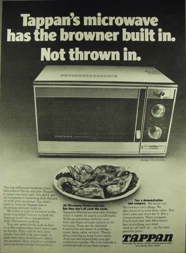 Tappan's microwave Not thrown in. rant Tapper You dan't set dish thrown