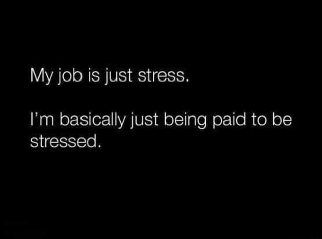 My job is just stress. I'm basically just being paid to be stressed ...