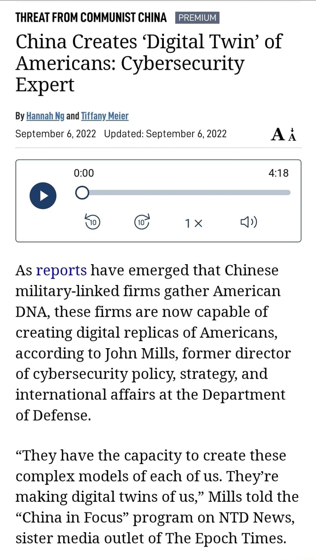 THREAT FROM COMMUNIST CHINA China Creates 'Digital Twin' of Americans ...