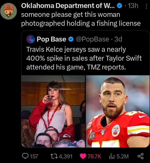 Travis Kelce jersey sales increase nearly 400% after Taylor Swift