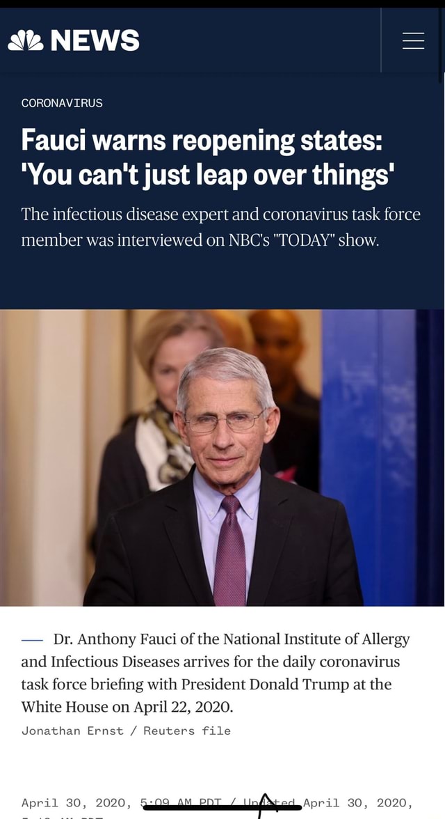 Fauci Warns Reopening States: "You Can't Just Leap Over Things' The ...