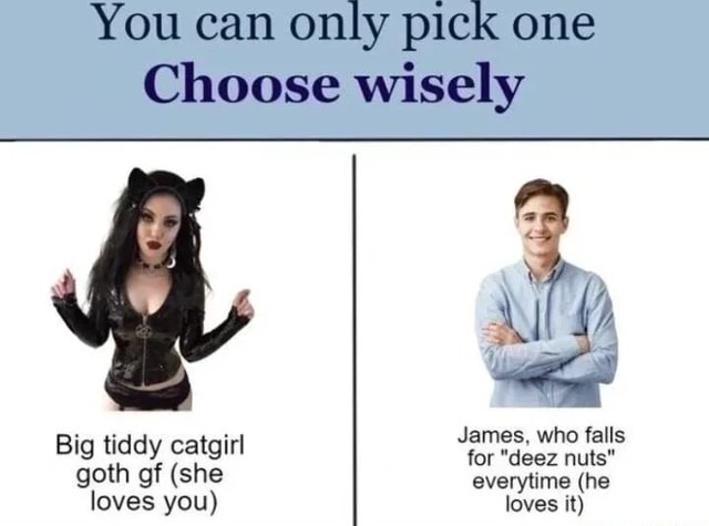 You Can Only Pick One Choose Wisely James Who Falls Big Tiddy Catgirl For Deez Nuts Goth Gf
