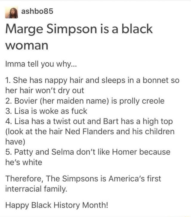 Marge Simpson Is A Black Woman Imma Tell You Why... 1. She Has Nappy ...