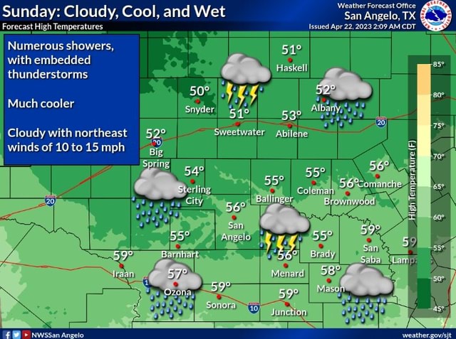 Sunday: Cloudy, Cool, And Wet San Angelo, TX Forecast High Temperatures ...