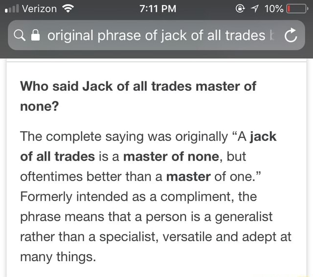 Jack Of All Trades But Master Of None Full Quote Pdf Jack Of All