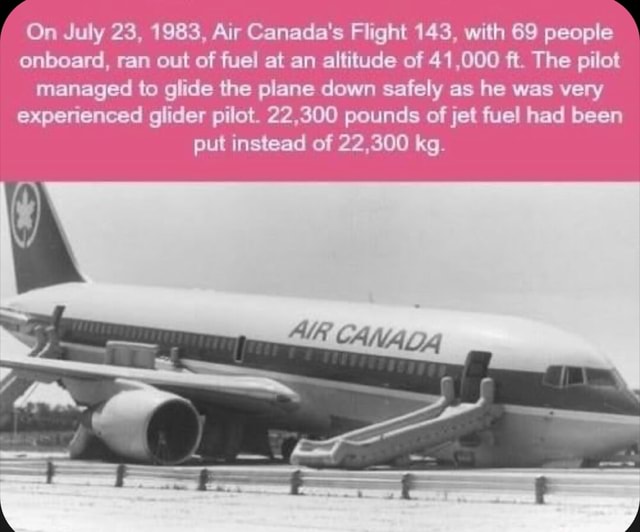 On July 23, 1983, Air Canada's Flight 143, with 69 people onboard, ran ...