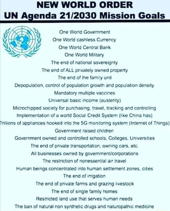 New World Order Un Agenda Mission Goals One World Government One World Cashless Currency Wy One World Central Bank One World Military The End Of National Sovereignty The End Of All Privately