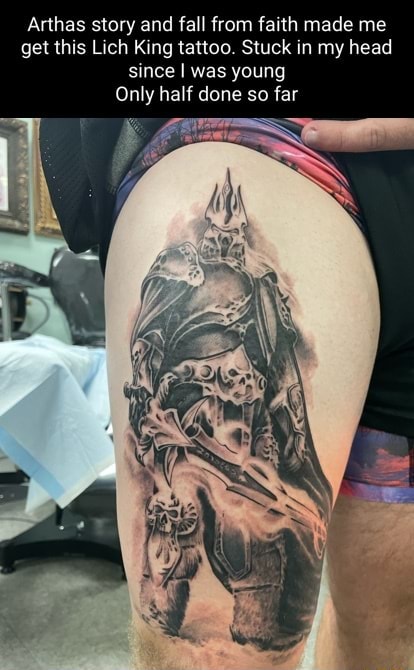 Arthas Story And Fall From Faith Made Me Get This Lich King Tattoo Stuck In My Head Since I Was Young Only Half Done So Far Arthas Story And Fall From Faith Made Me Get This Lich King Tattoo Stuck In My Head Since I Was Young Only Half Done So Far