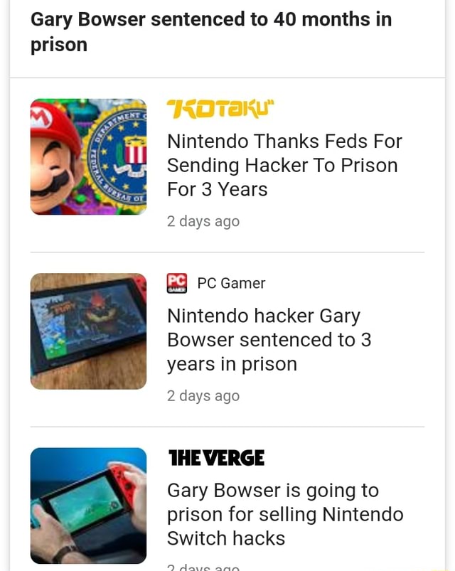 Gary Bowser Sentenced To 40 Months In Prison Nintendo Thanks Feds For Sending Hacker To Prison 2956