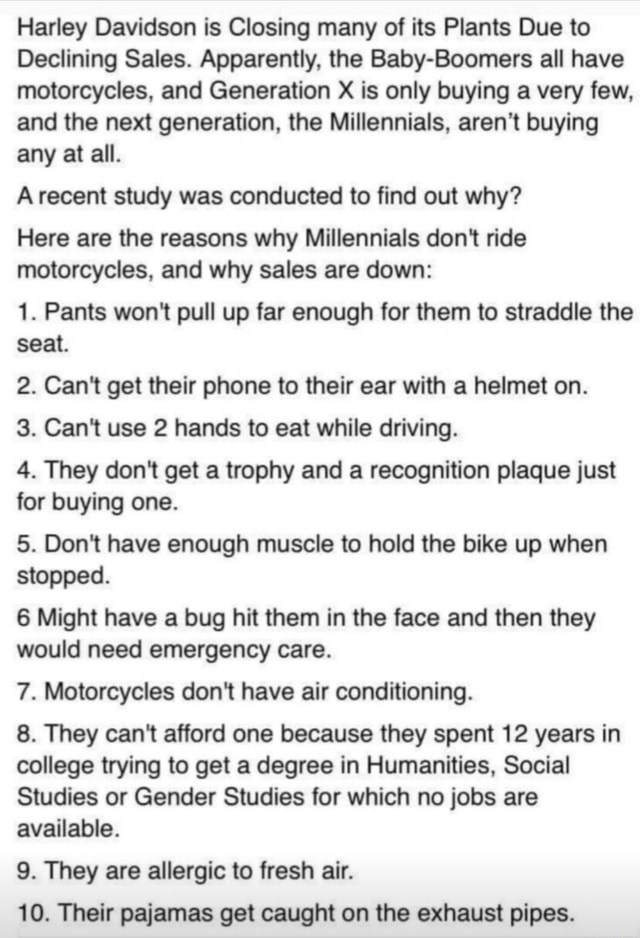 Harley Davidson is Closing many of its Plants Due to Declining Sales