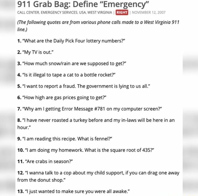 911 Grab Bag: Define 