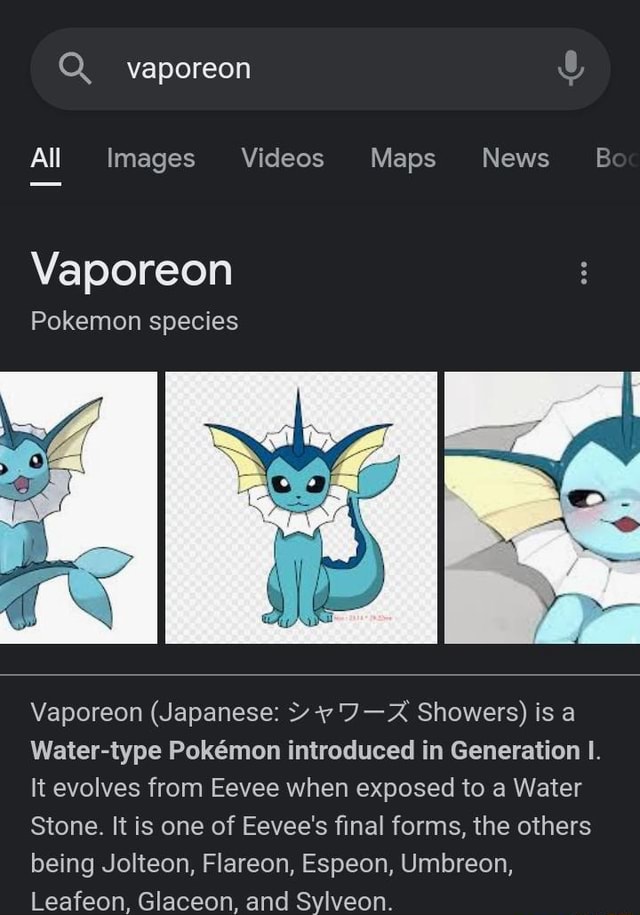 Vaporeon All Images Videos Maps News Vaporeon Pokemon species Vaporeon ...