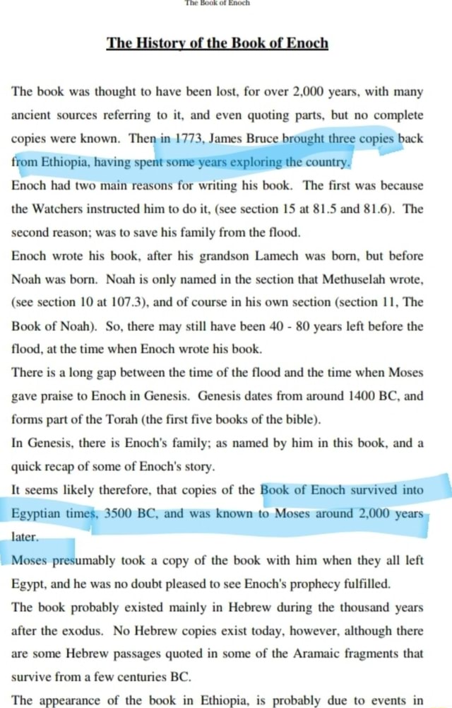 The History of the Book of Enoch The book was thought to have been lost