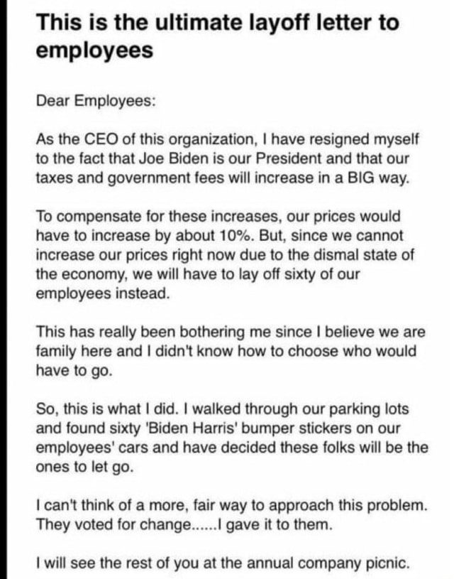 This Is The Ultimate Layoff Letter To Employees Dear Employees: As The ...