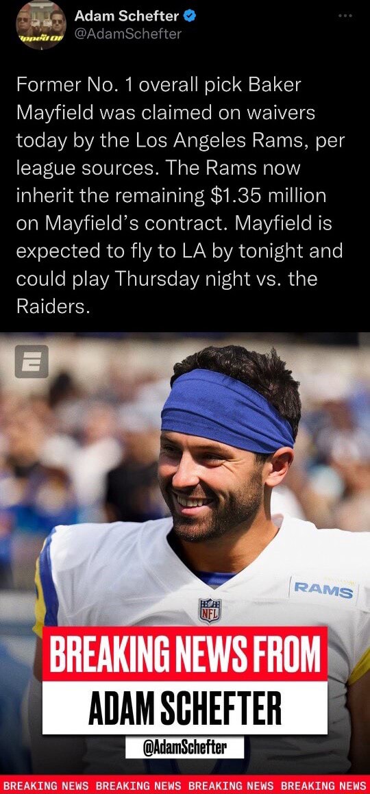 Baker Mayfield claimed on waivers by Los Angeles Rams