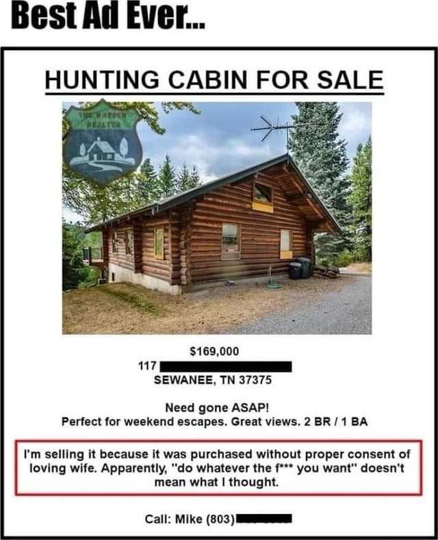 HUNTING CABIN FOR SALE 169,000 17 SEWANEE, TN 37375 Need gone ASAP